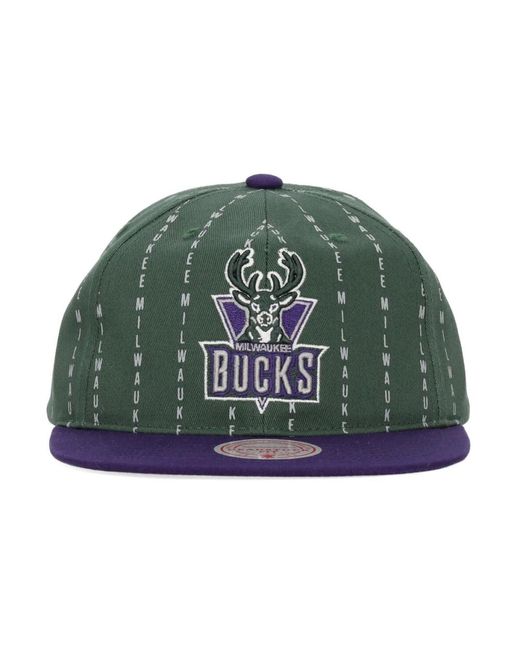 Mitchell & Ness Milwaukee Bucks Pinstripe Snapback Cap in Green für Herren