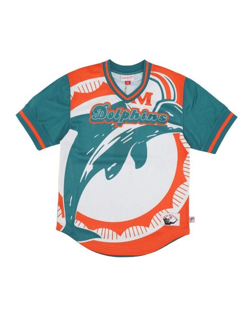 Mitchell & Ness Fitness ,Veelkleurig ,Polyester Miami Dolphins Mesh V-Neck Jas in het Red voor heren