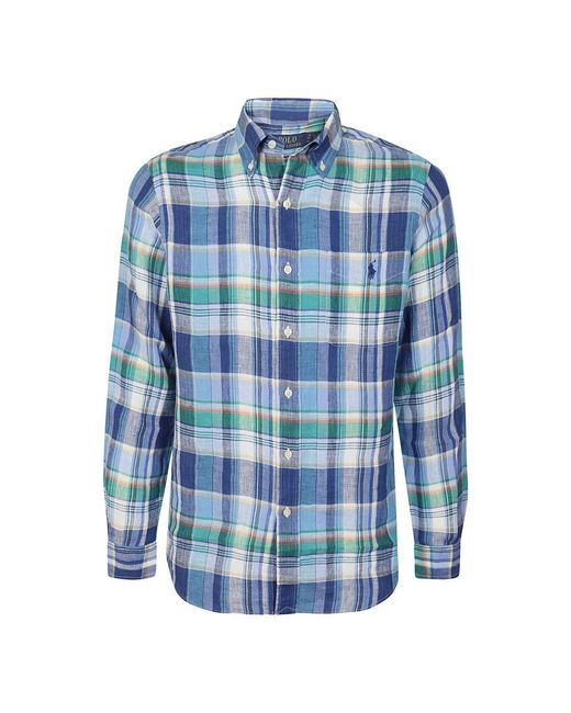 Ralph Lauren Mehrfarbiges blau kariertes leinenhemd in Blue für Herren