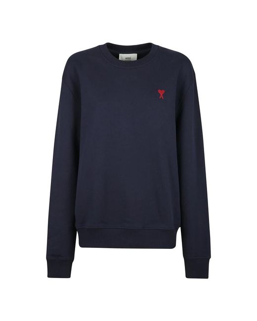 AMI Hoodies & Sweatvesten ,Blauw ,Katoen Zwarte Katoenen Sweatshirt Met Hart Monogram in het Blue