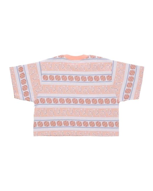 Obey Tops ,Veelkleurig ,Katoen Gestreepte Crop Tee Perzik Zand Multi in het Pink