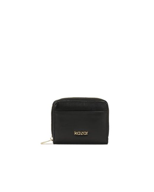 Kazar Accessoires ,Zwart ,Leer Compacte Zwarte Ritssluiting Portemonnee in het Black