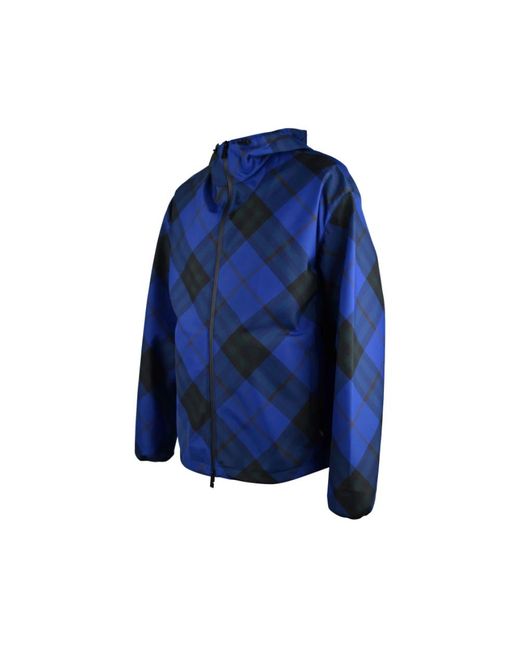Burberry Jassen ,Blauw ,Polyester Geruite Jas Met Capuchon in het Blue voor heren