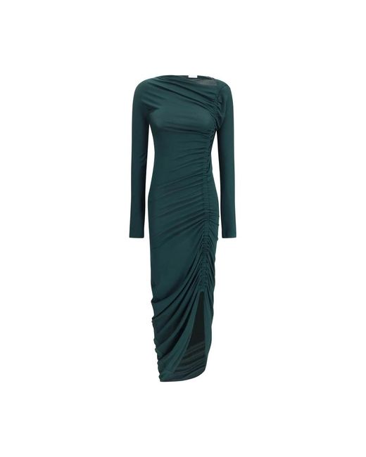 Ferragamo Elegante Draped Midi Jurk Met Geplooide Details in het Green