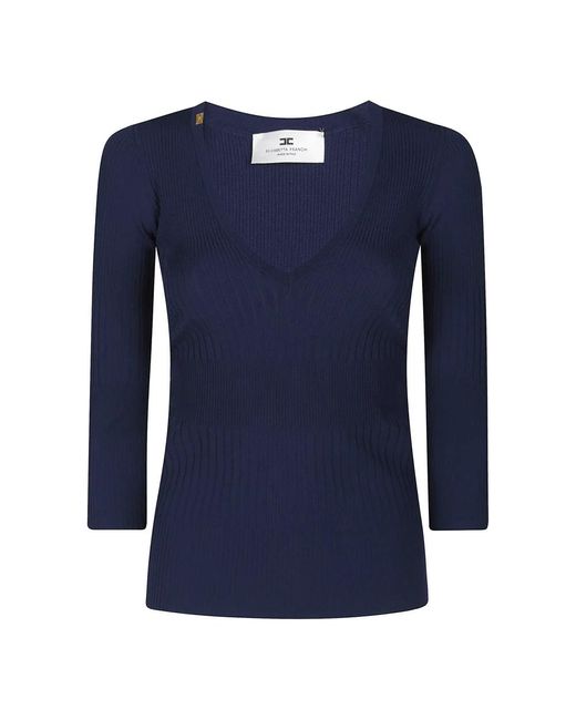 Elisabetta Franchi Blue Geripptes Top Mit V-Ausschnitt