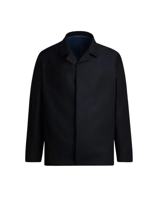Kiton Jassen ,Zwart ,Wol Minimalistische Wollen Jas Met Verborgen Sluiting in het Blue voor heren