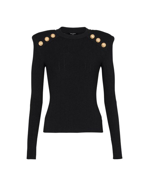 Suéter de cuello de la tripulación de con botones Balmain de color Black