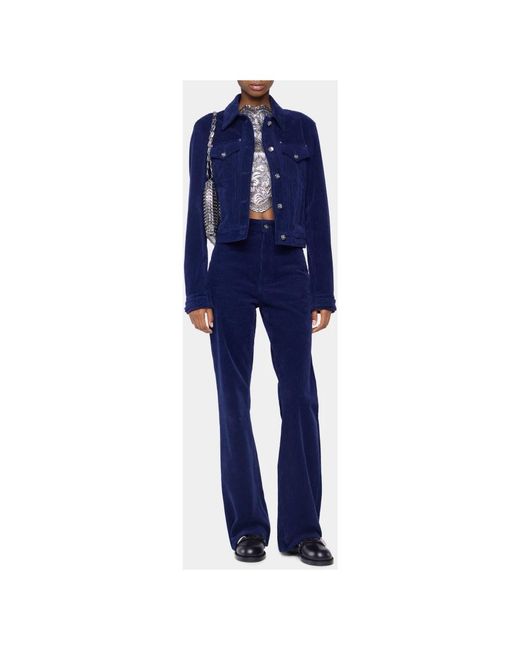Rabanne Jassen ,Blauw ,Blauwe Velvet Trucker Jacket Met Snapknopen in het Blue