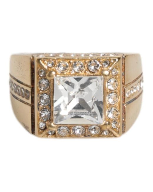 Dolce & Gabbana Ring Goudkleurige Kristallen Ring in het Metallic