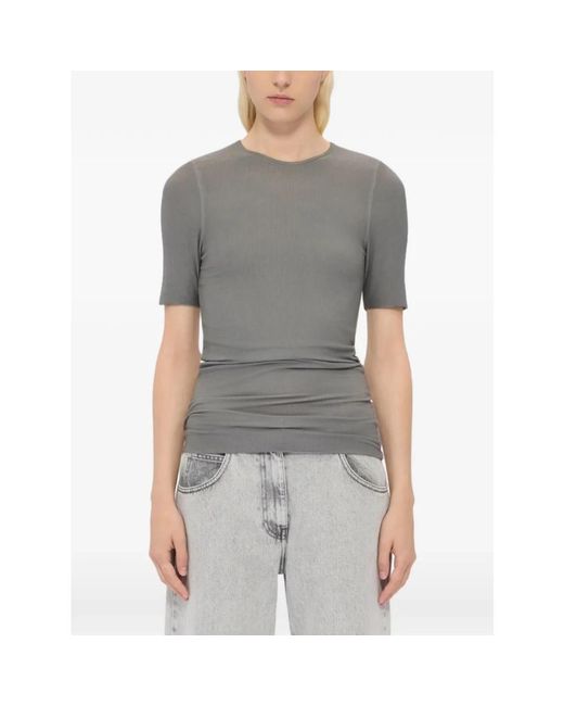 MSGM Gray Kurzarm-Rippstrick-T-Shirt Aus Viskose