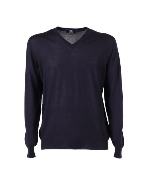 Fedeli Blue V-Neck Knitwear for men