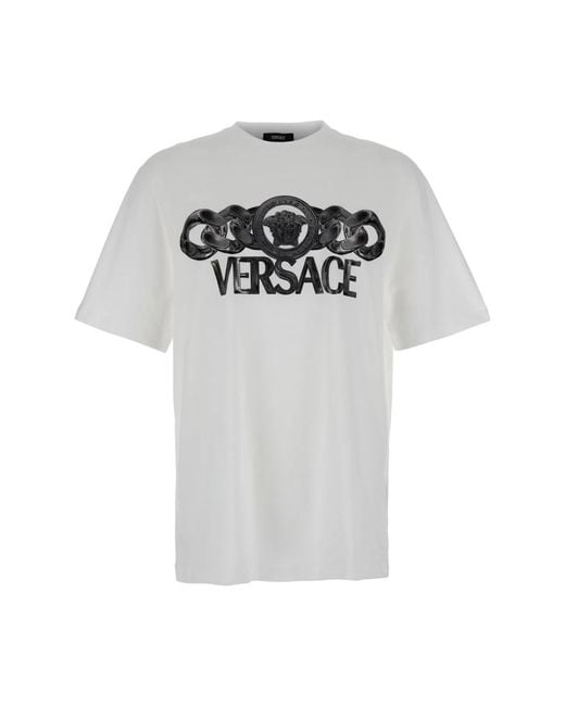 Versace Tops ,Wit ,Katoen Wit T-Shirt Met Medusa-Hoofdprint in het Gray voor heren