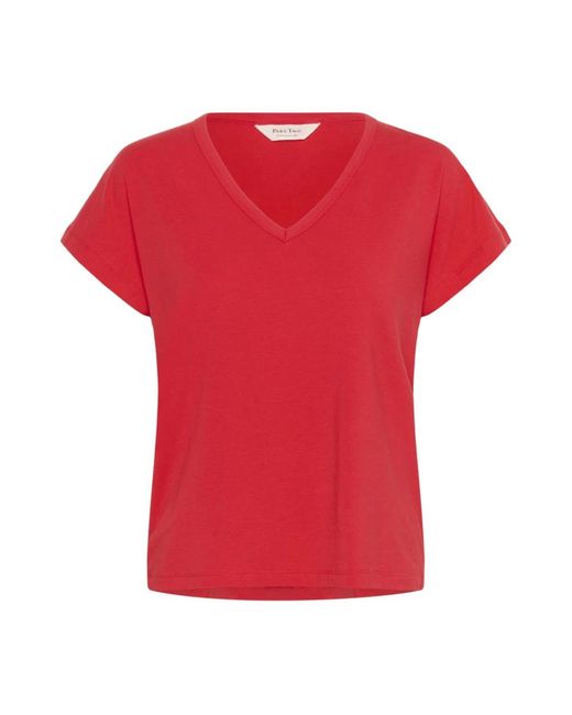 Part Two Tops ,Rood ,Katoen Bittersweet V-Hals T-Shirt in het Red