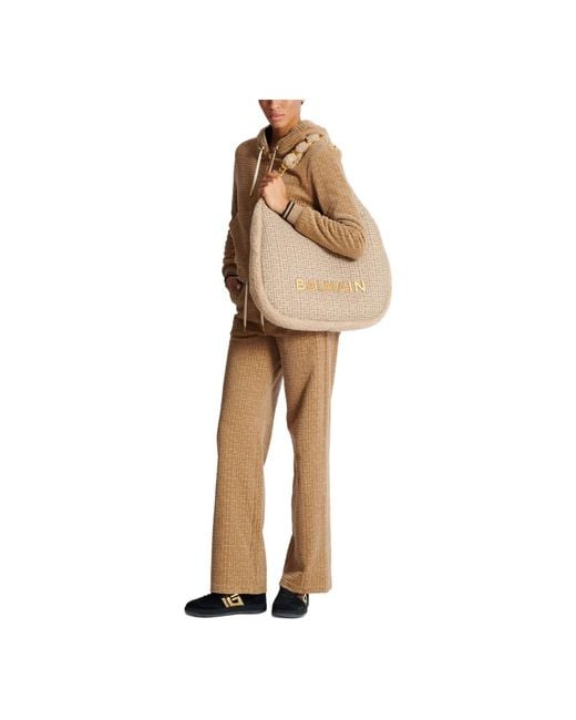 Balmain Natural Große Hobo Bag 1945 Soft Aus Nylon Mit Monogramm Pb Labyrinthe