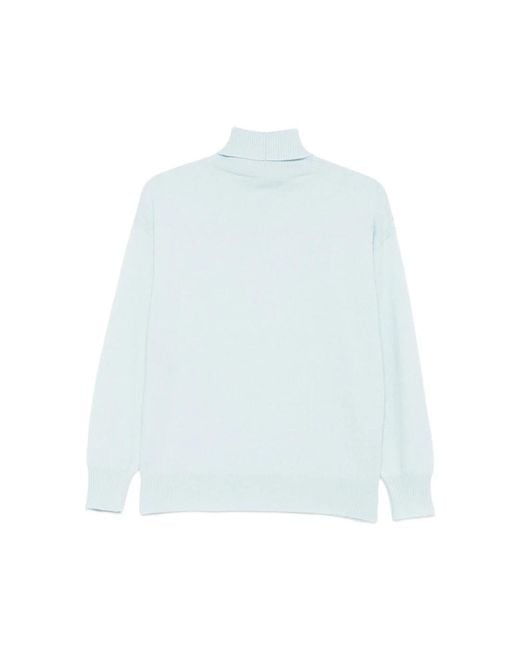 D.exterior Blue Blauer Gerippter Rollkragenpullover Lange Ärmel