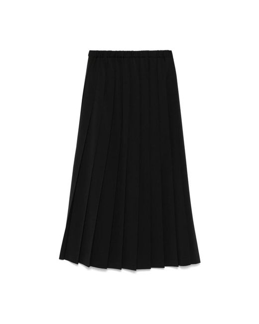 Junya Watanabe Black Schwarzer Plissierter Midi-Rock Aus Wollmischung