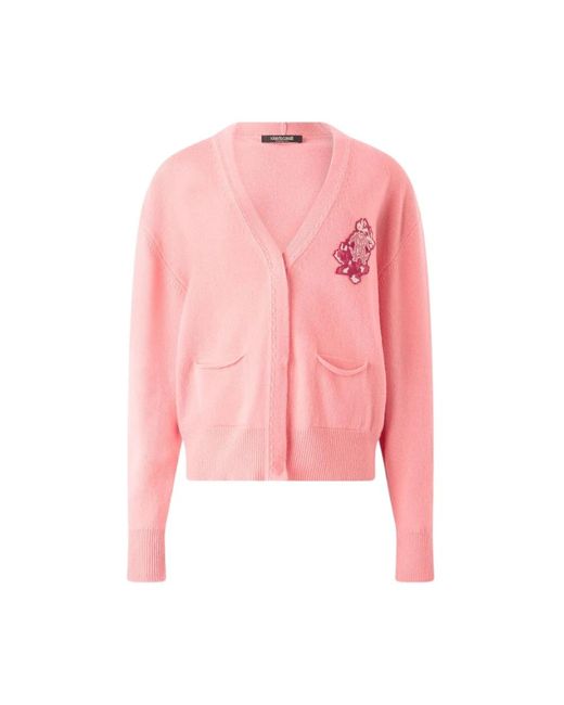 Roberto Cavalli Truien & Vesten ,Roze ,Wol Spiegel Slang Monogram Wollen Vest in het Pink