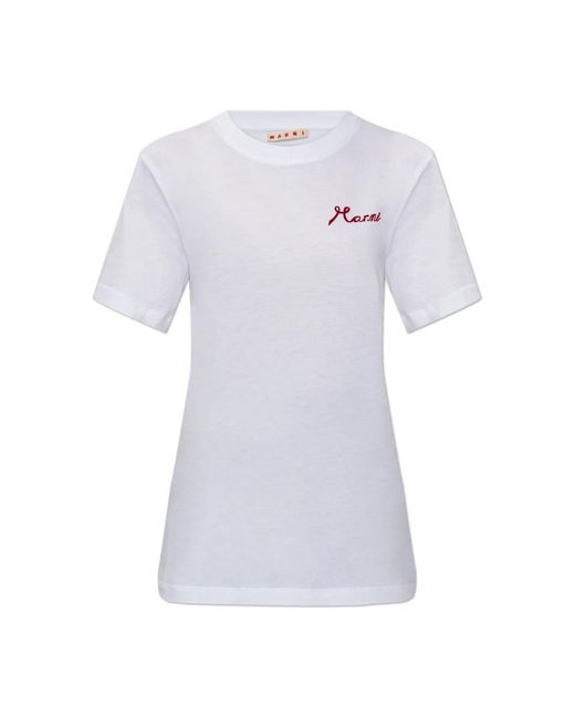 Marni Tops ,Wit ,Katoen Wit Katoenen T-Shirt Met Logo in het White