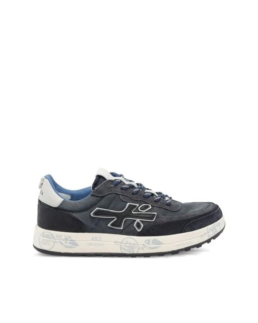 Premiata Blue Low-Top Sneakers With Leather Craftsmanship for men