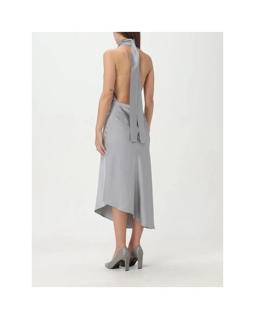 Elisabetta Franchi Gray Violetter Asymmetrischer Saum Seidenkleid