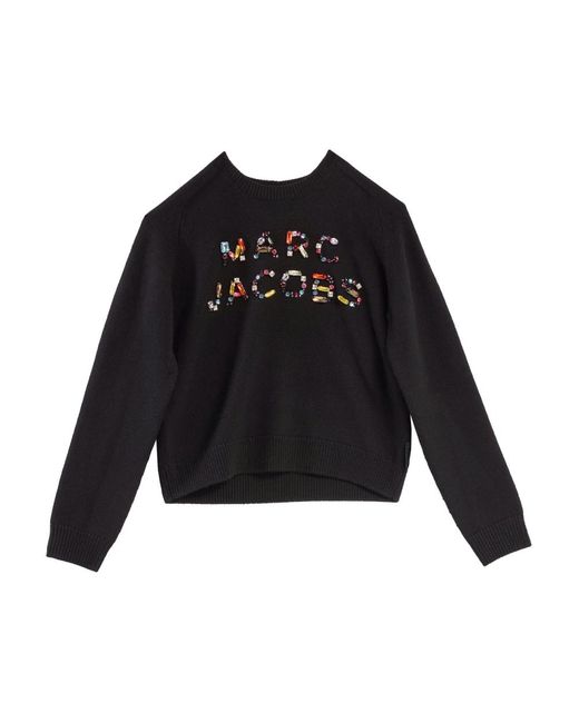 Marc Jacobs Black Kristall Logo Strick Crewneck Pullover