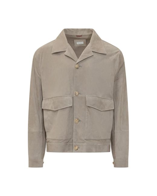 Brunello Cucinelli Gray Leather Jackets for men