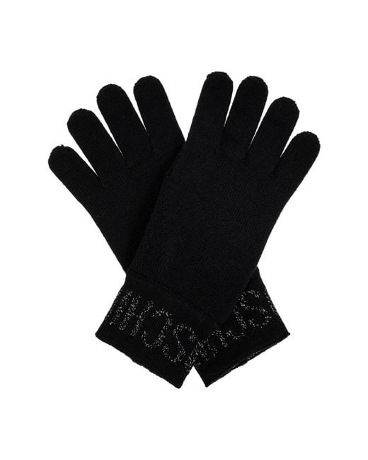 Moschino Black Logo Strickhandschuhe