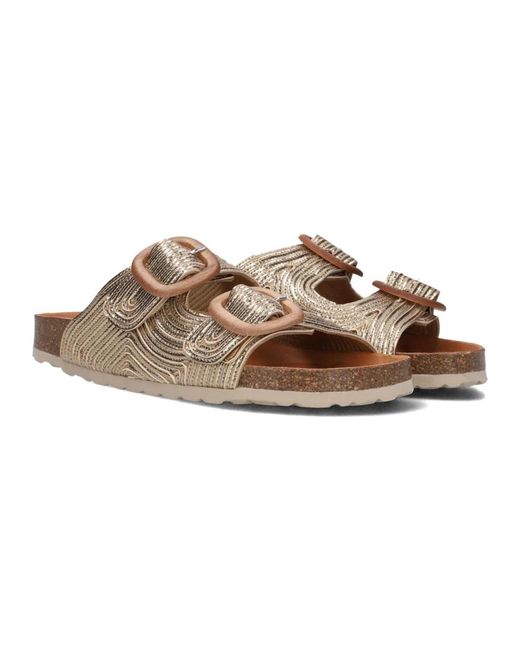 Verbenas Schoenen ,Geel ,Leer Gouden Leren Slippers Met Houtlook Gespen in het Brown