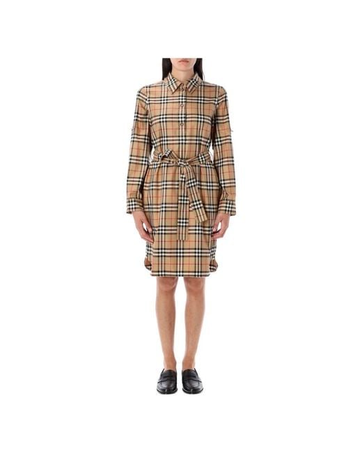 Burberry Natural Hemdkleid Aus Karierter Baumwolle