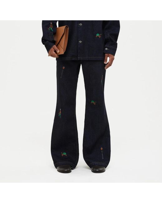 flâneur Jeans ,Blauw ,Denim Geborduurde Relikwieën Raw Denim Flared Jeans in het Black voor heren