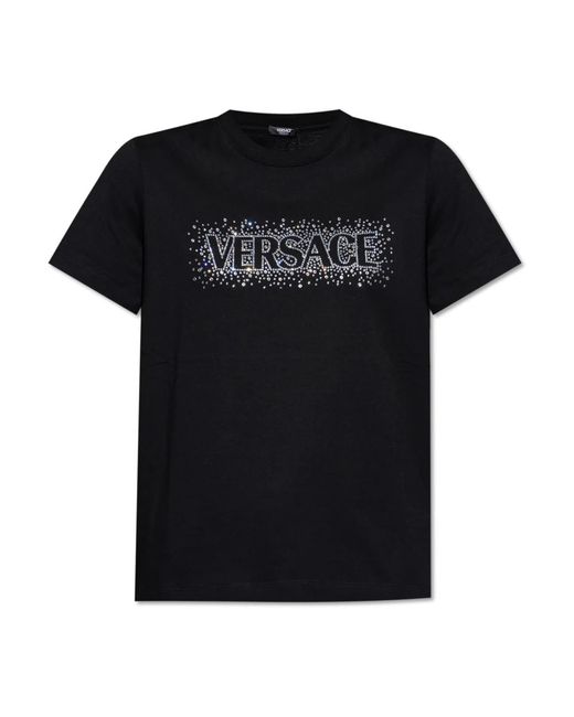 Versace Black T-shirt mit schimmernden kristallen
