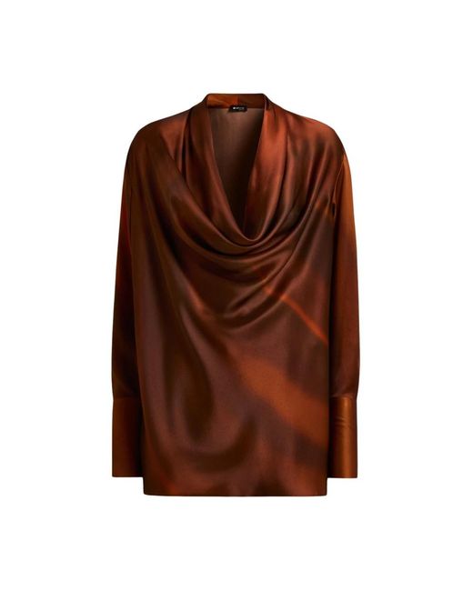 Kiton Overhemden ,Bruin ,Zijden Bedrukte Overhemd in het Brown