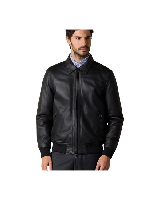 Brooks Brothers Leder Bomberjacke in Black für Herren