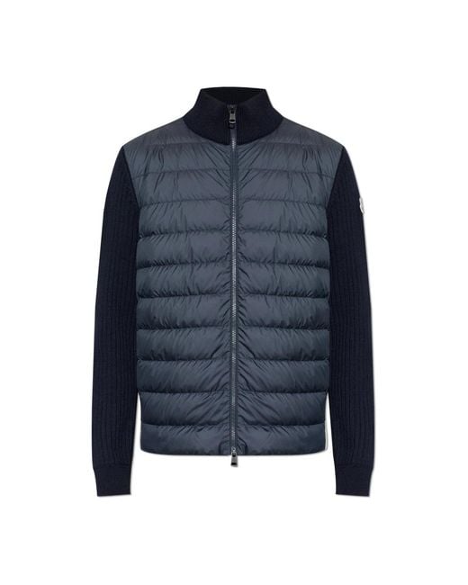 Moncler Jassen ,Blauw ,Leer Coltrui Cardigan Met Gewatteerd Voorpand in het Blue voor heren