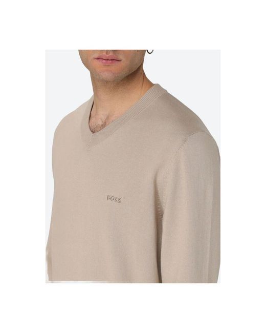 Boss V-Ausschnitt Baumwollpullover in Natural für Herren