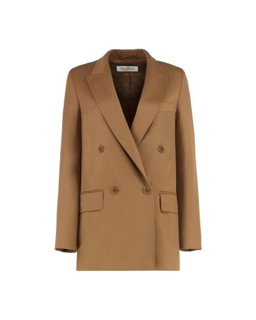 Max Mara Double-Breasted Blazer Van Wolmix in het Brown