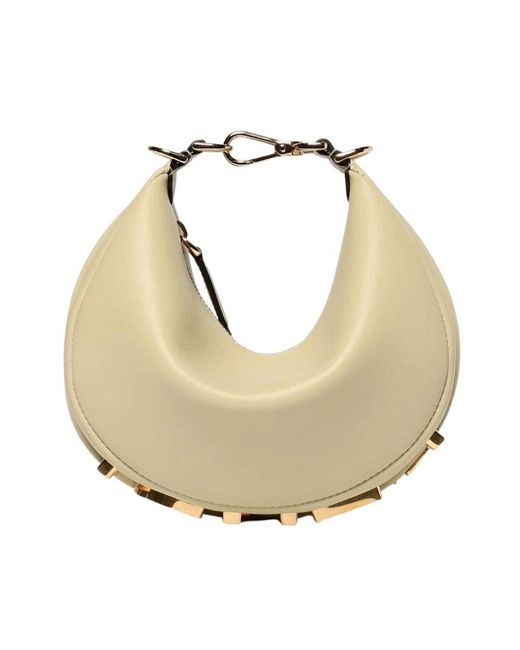 Fendi Metallic Halbmond Lederhandtasche