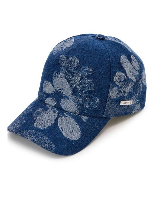 Iceberg Accessoires ,Blauw ,Denim Floral Jacquard Denim Baseballpet in het Blue