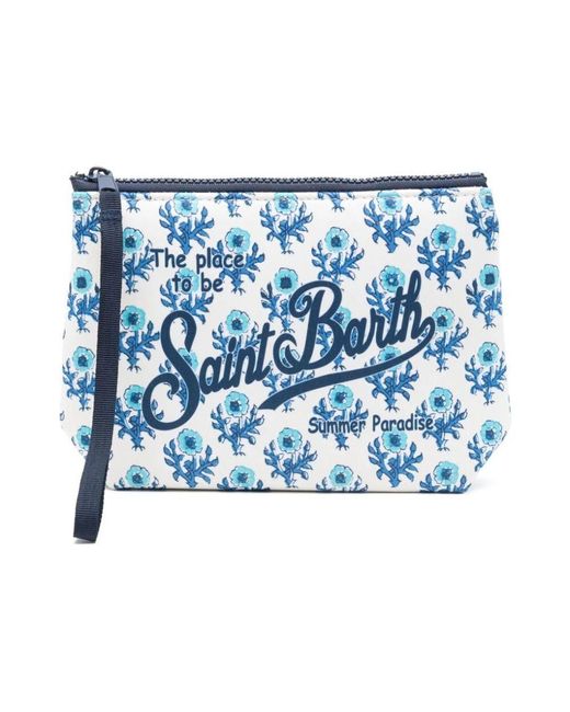 Mc2 Saint Barth Blue Weiße Clutch-Tasche Mit Blauem Muster