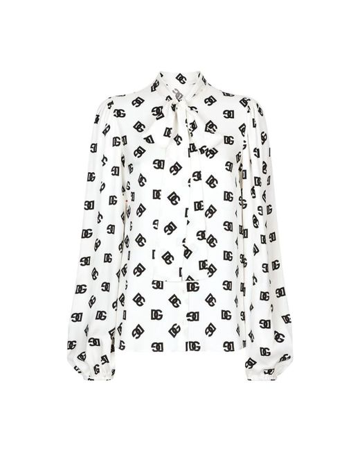 Camicia di seta con logo di Dolce & Gabbana in White