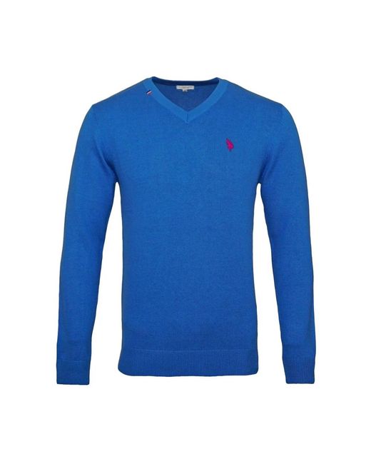 U.S. POLO ASSN. Blue V-Neck Knitwear for men