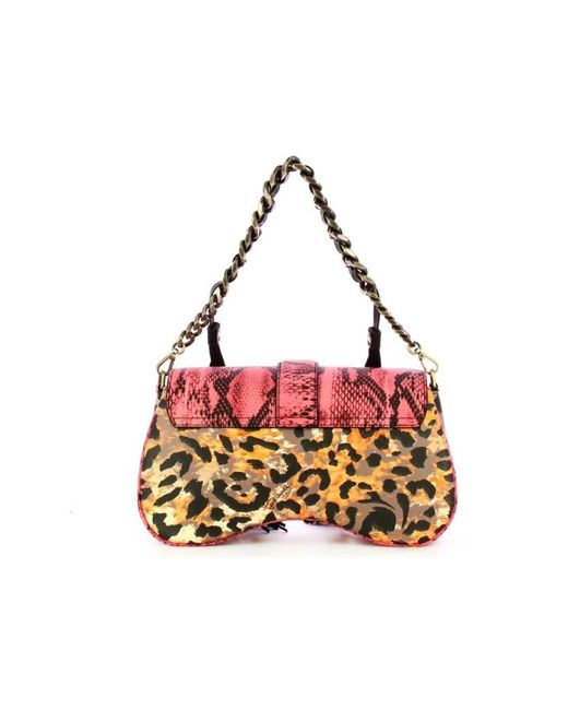 Just Cavalli Red Animal print handtasche mit kettenhenkel