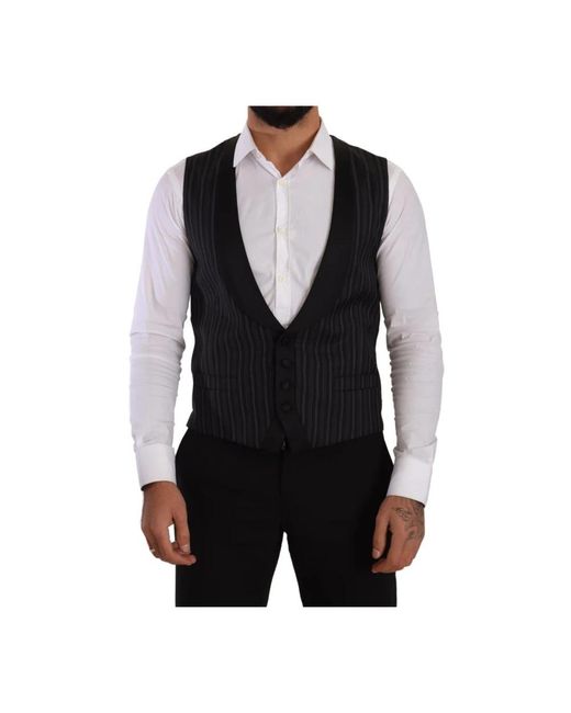 Dolce & Gabbana Gestreiftes wollseidenweste in Black für Herren