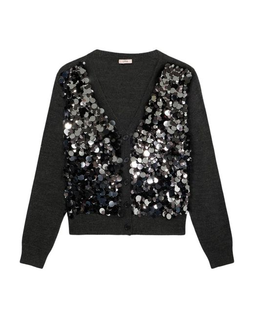 Oltre Truien & Vesten ,Grijs ,Pailletten Cardigan Met Maxi Pailletten in het Black