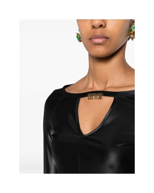 Versace Black Schwarzes top mit lycra light shiny