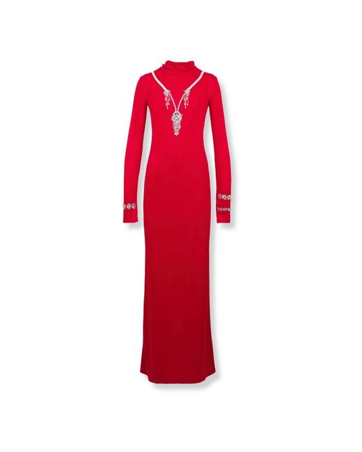 Des Phemmes Kleedjes ,Rood ,Polyester Backless Embellished Maxi Dress in het Red