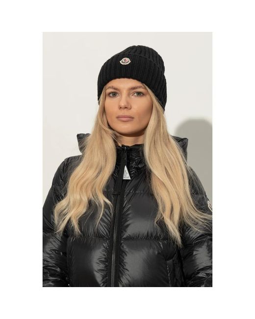 Moncler Wollen Muts Met Logopatch in het Black