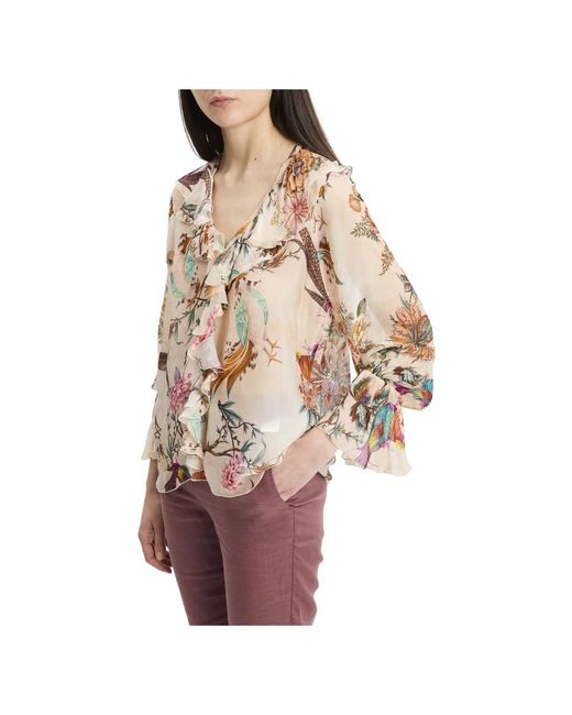 Dixie Blouse Met Ruches En V-Hals in het Multicolor