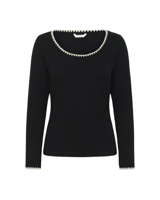 Round-Neck Knitwear Cream en coloris Black