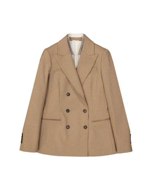 Brunello Cucinelli Wollen Double-Breasted Jas Met Knoopmanchetten in het Natural